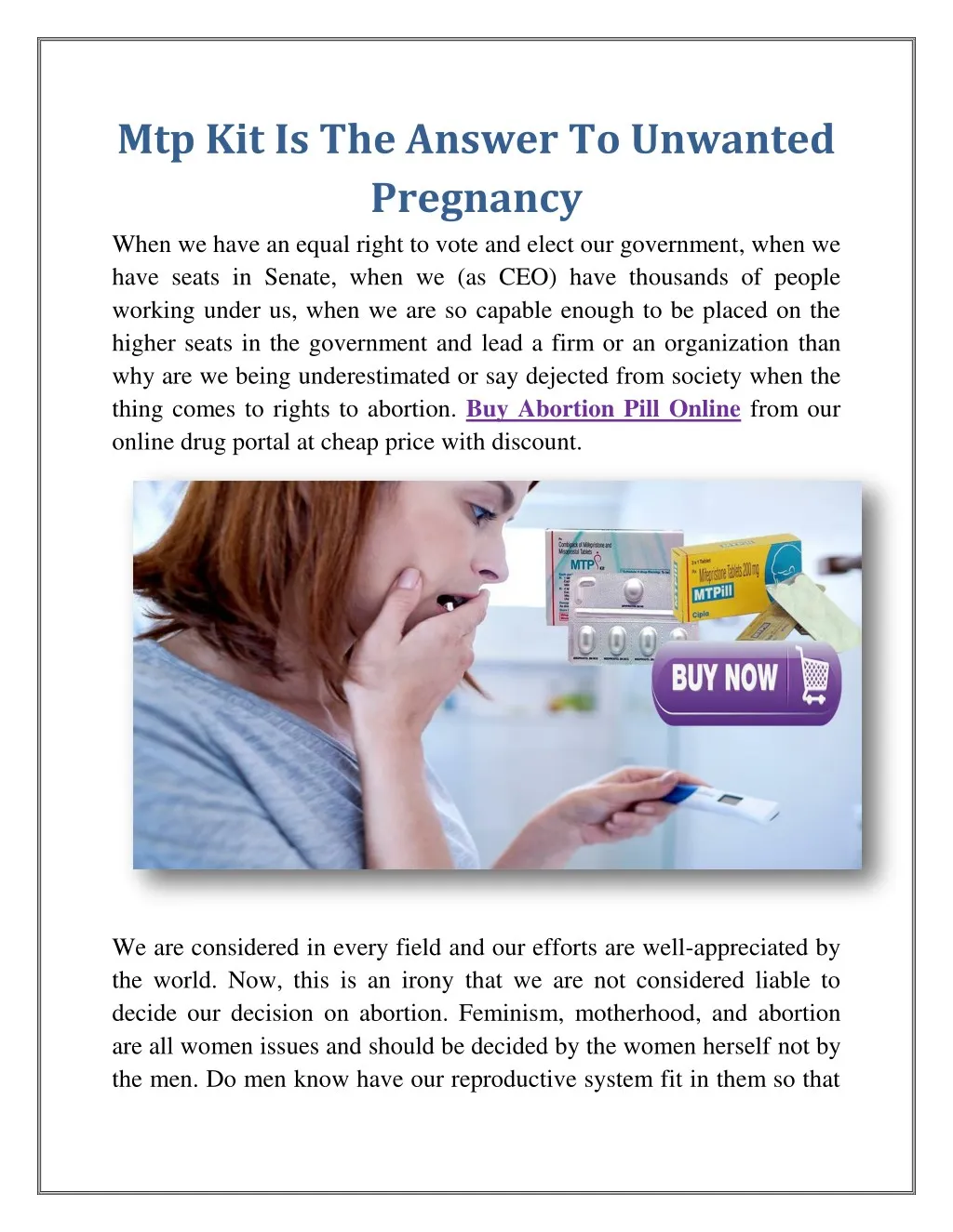 mtp kit is the answer to unwanted pregnancy when