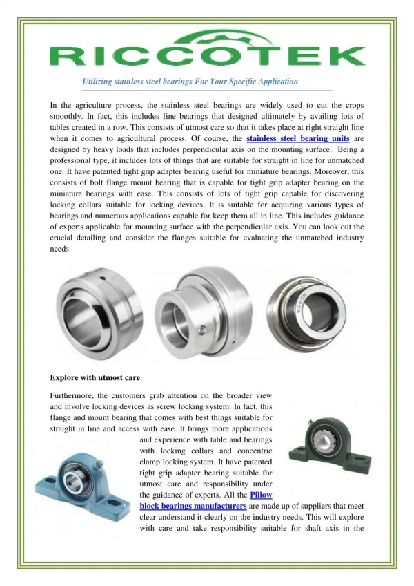 Utilizing stainless steel bearings For Application