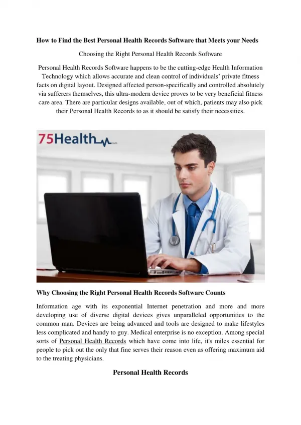 Personal Health Records Software