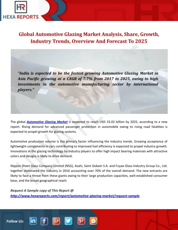 Automotive Glazing Industry Analysis And Segment Forecast 2014-2025