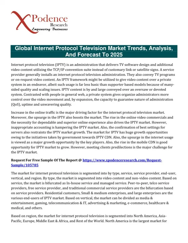 Explore Internet Protocol Television Market Global forecast to 2025