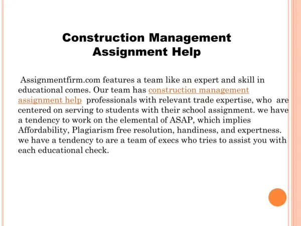 Construction Management Assignment Help