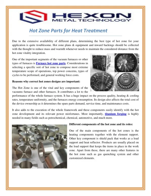 Hot Zone Parts for Heat Treatment