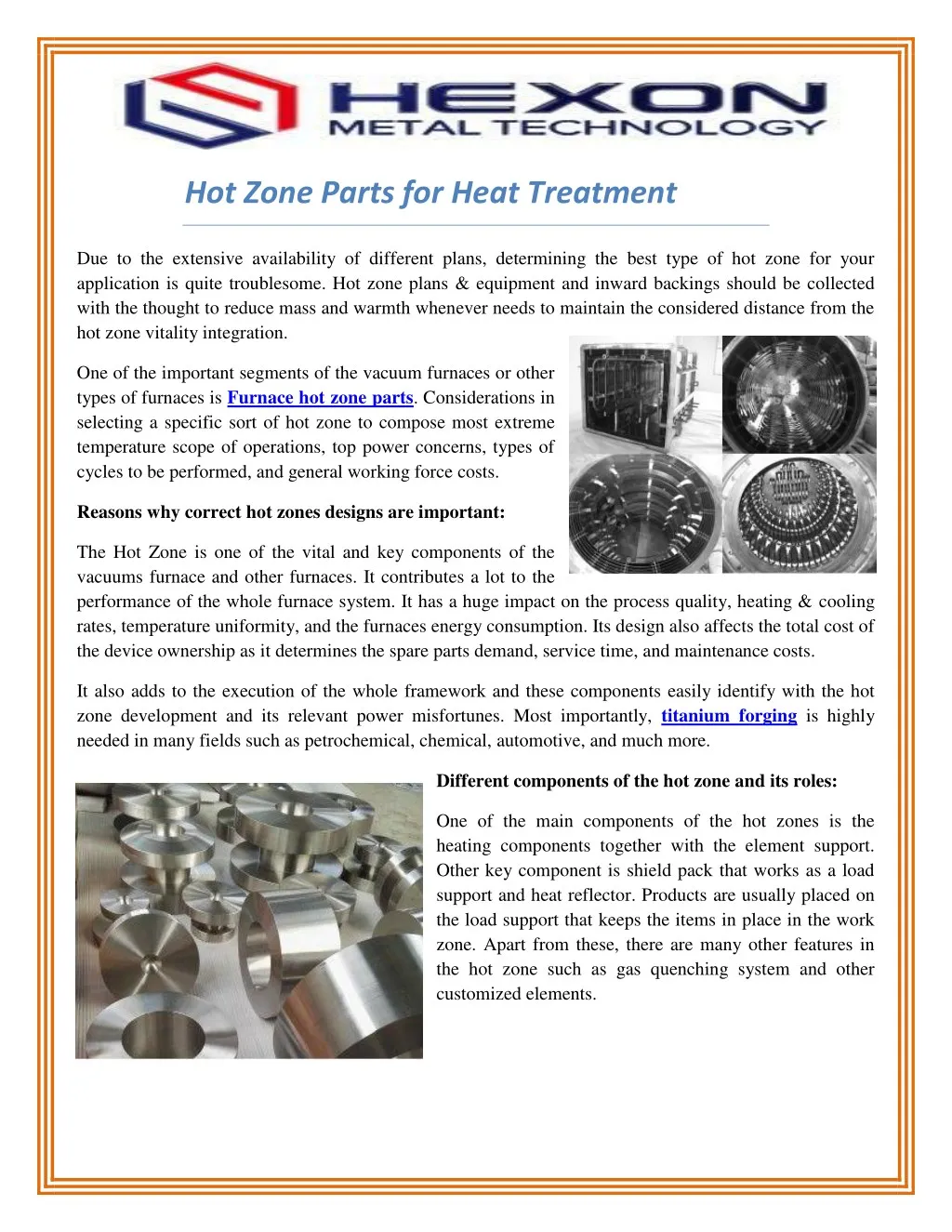 hot zone parts for heat treatment