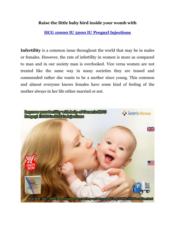 Buy HCG Pregnyl Injections for Sale at GenericEPharmacy to overcome Infertility