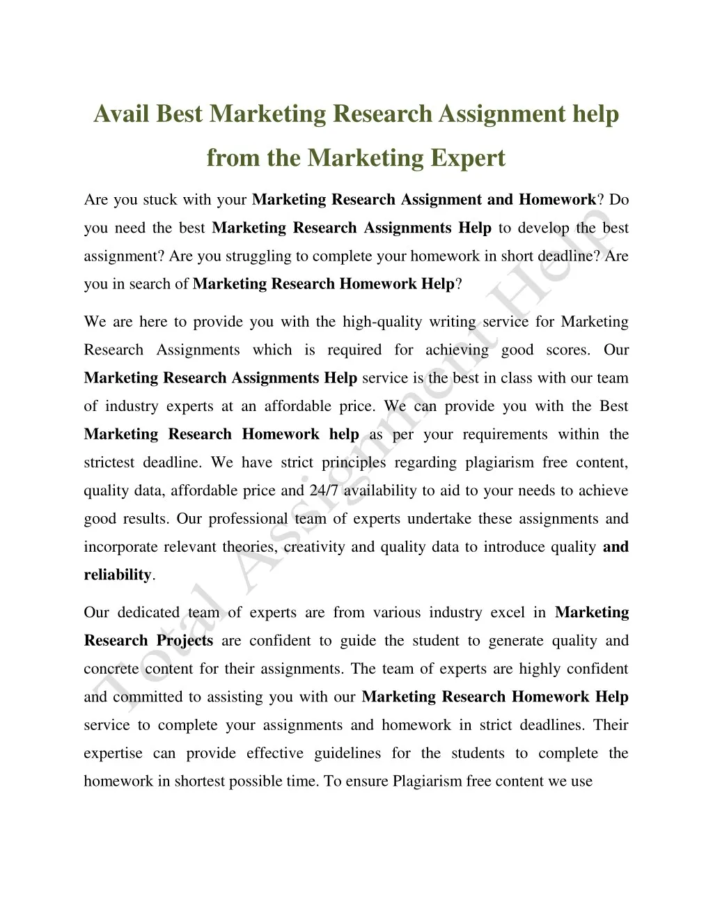 avail best marketing research assignment help