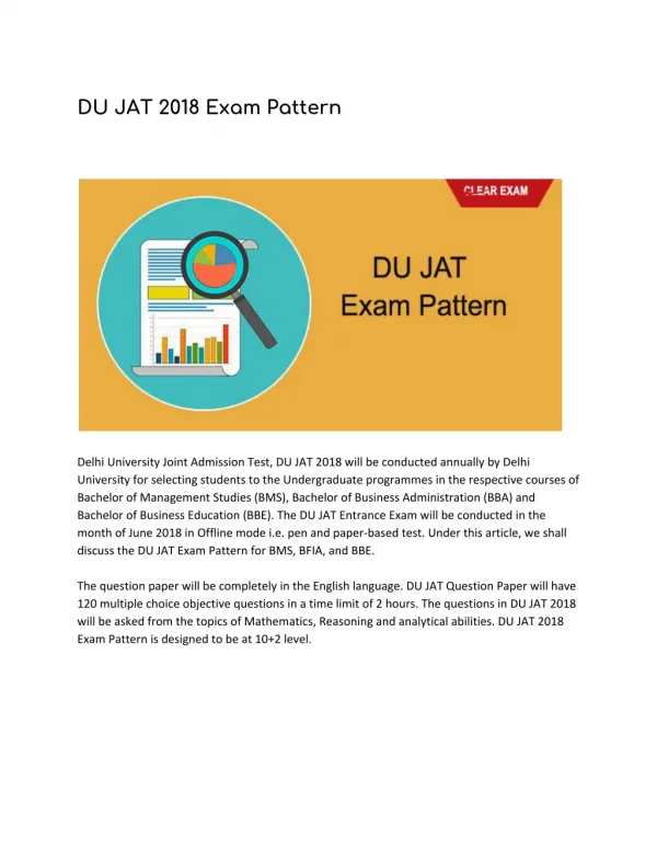 Delhi University (DU) JAT Exam 2018 (www.clearugentrance.com)