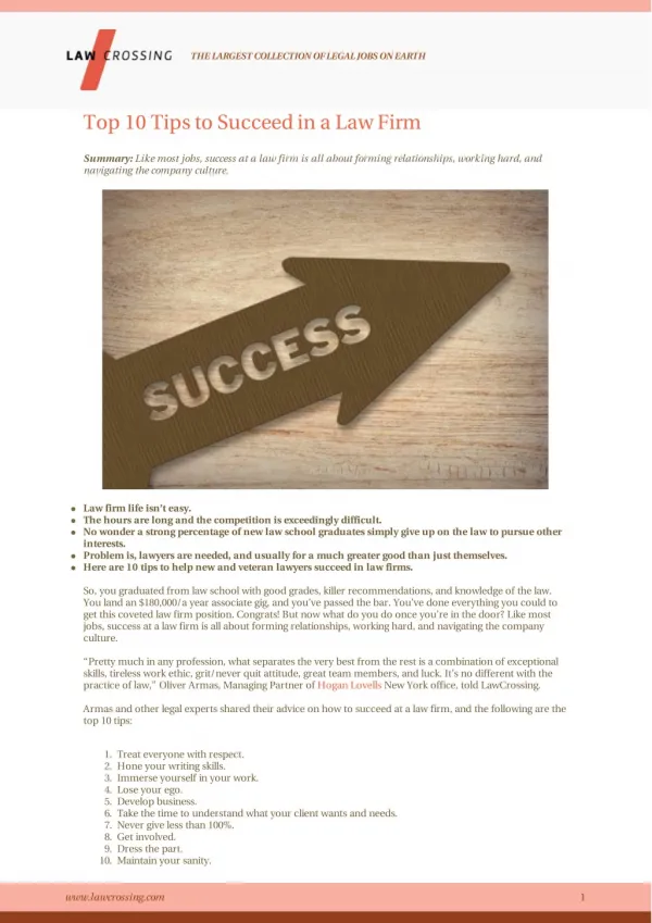 Top 10 Tips to Succeed in a Law Firm