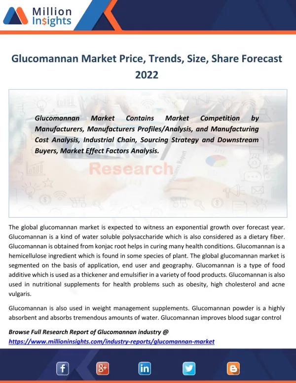 Glucomannan Industry Segmentation, Market Region, Outlook To 2022