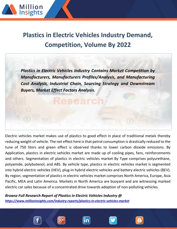 Plastics in Electric Vehicles Market Drivers, Capacity, Production Status Forecast 2022