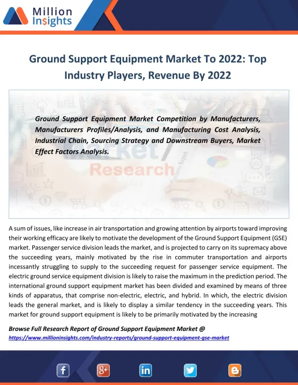 Ground Support Equipment Industry Growth Report, Revenue, Specification By 2022