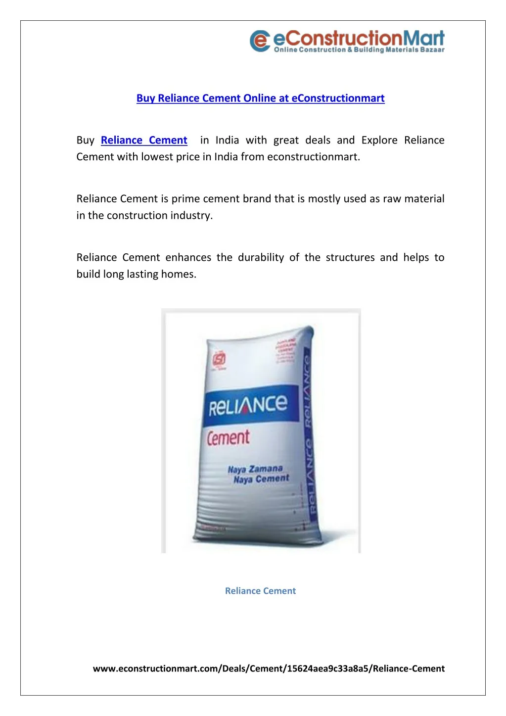 buy reliance cement online at econstructionmart