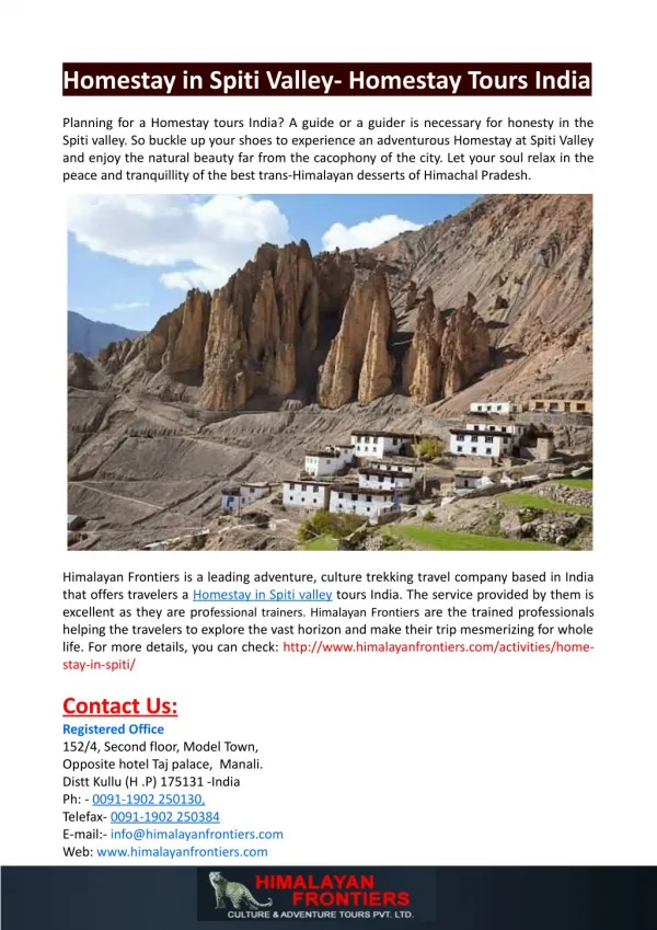 Homestay in Spiti Valley- Homestay Tours India