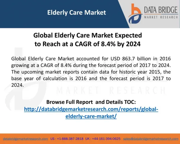 Elderly Care Market 2018: Prevalence Chronic Illness Among Aged Population by 2024