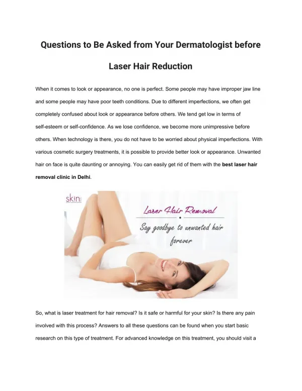 Questions to Be Asked from Your Dermatologist before Laser Hair Reduction