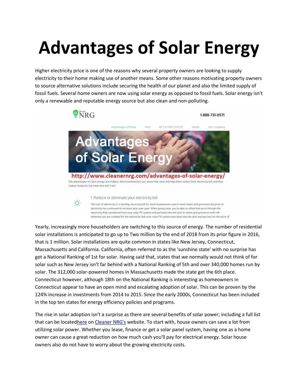 advantages of solar energy