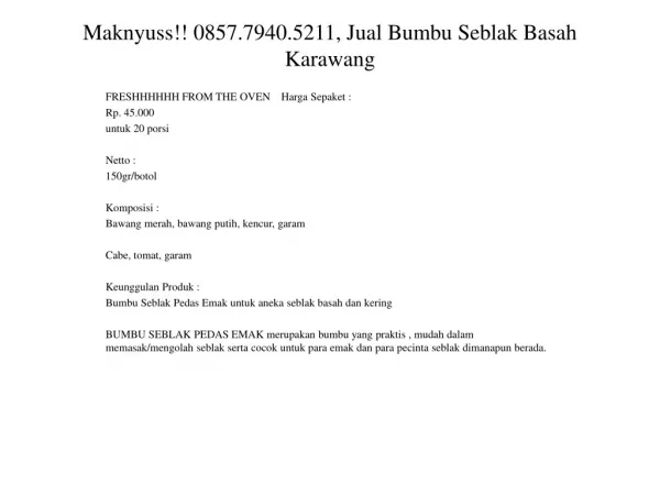 Maknyuss!! 0857.7940.5211, Jual Bumbu Seblak Basah Karawang 1