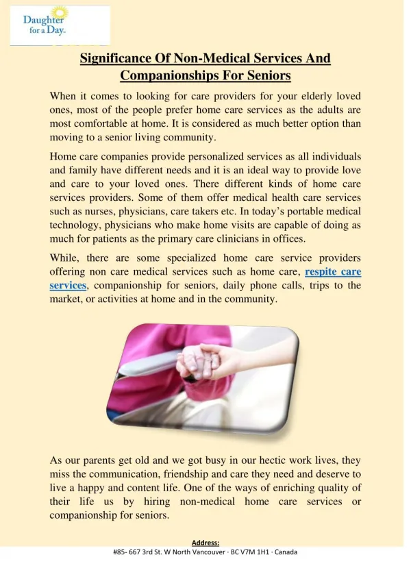 Significance Of Non-Medical Services And Companionships For Seniors