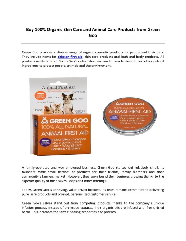 Buy 100% Organic Skin Care and Animal Care Products from Green Goo