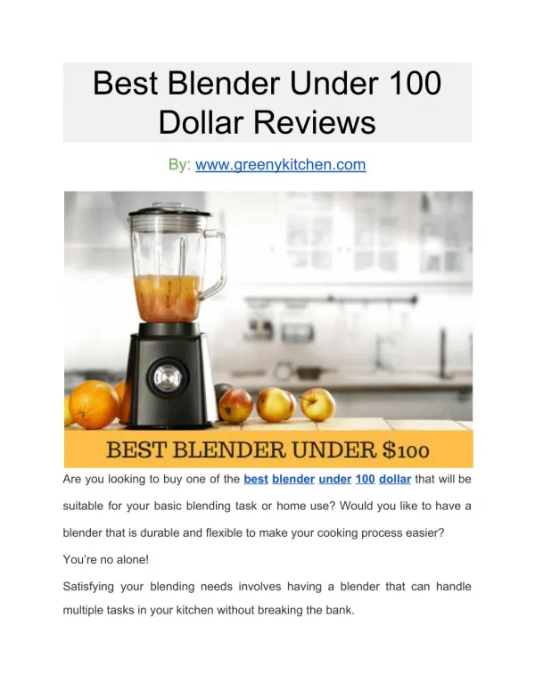 Best Blender Under 100 Dollar