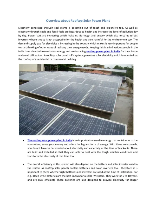 Overview about Rooftop Solar Power Plant