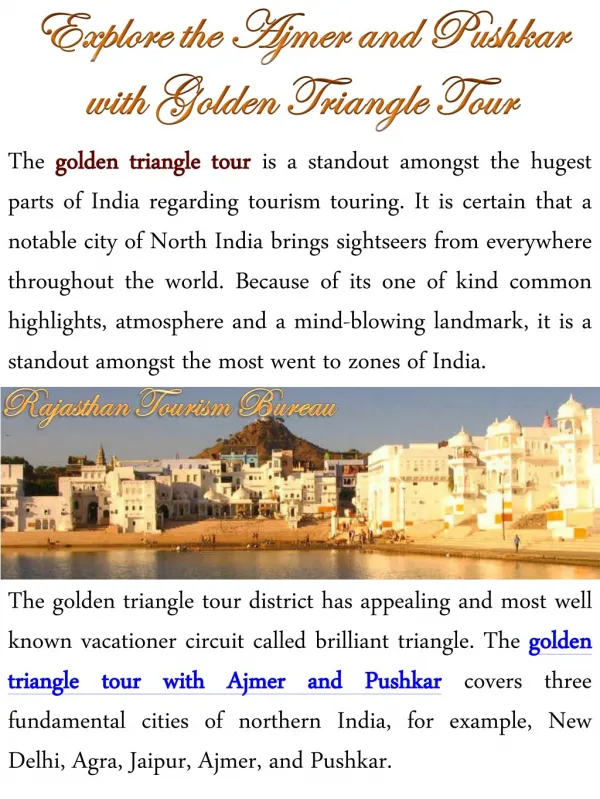Explore the Ajmer and Pushkar with Golden Triangle Tour