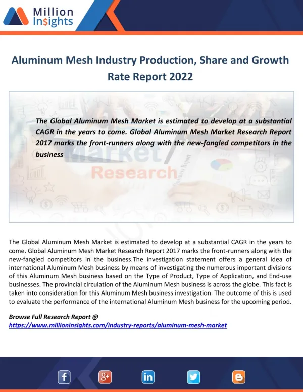 Aluminum Mesh Market Research Report by Million Insights 2022