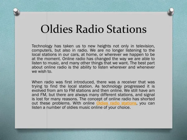 Radio Stations Specifically For Oldies Music