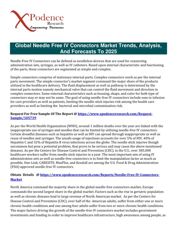 Research focused on the Needle Free IV Connectors Market analysis, 2017–2025