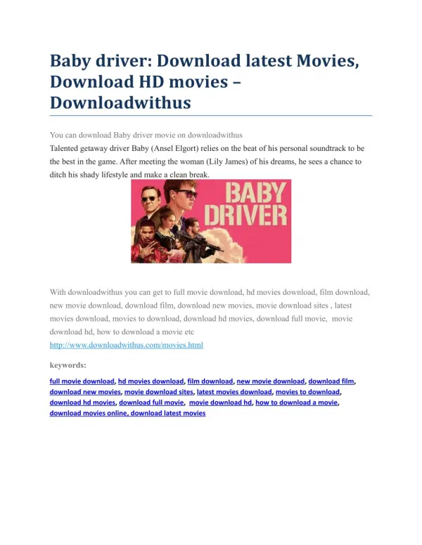 Baby driver: Download latest Movies, Download HD movies â€“ Downloadwithus