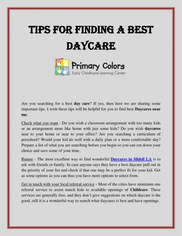 Tips For Finding a Best Daycare