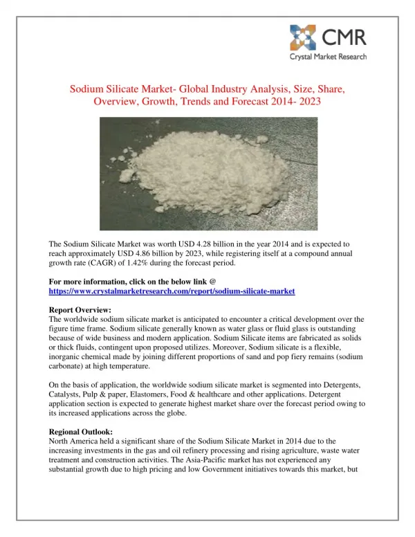 Sodium Silicate Market - Demand, Insights, Analysis, Opportunities, Segmentation and Forecast To 2023