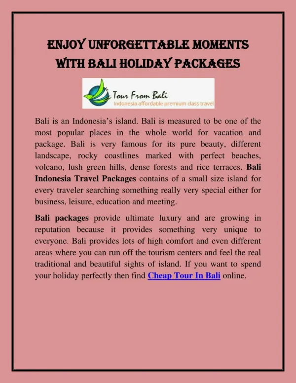 Enjoy Unforgettable Moments With Bali Holiday Packages