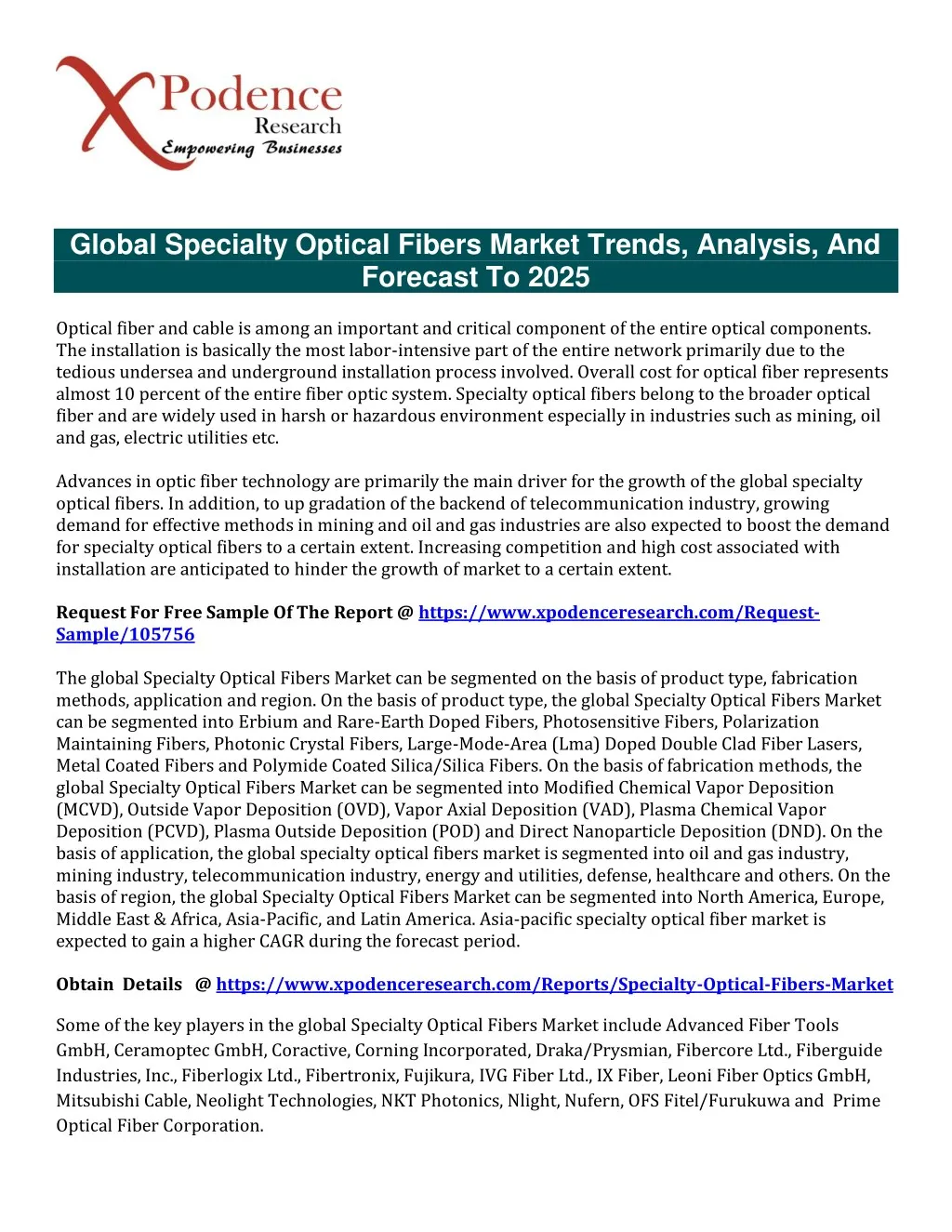 global specialty optical fibers market trends