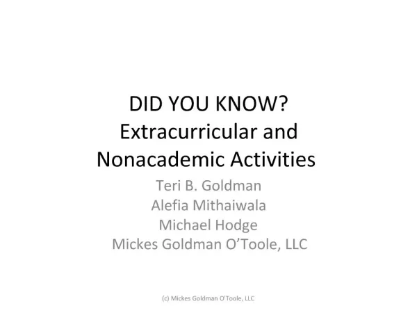DID YOU KNOW Extracurricular and Nonacademic Activities