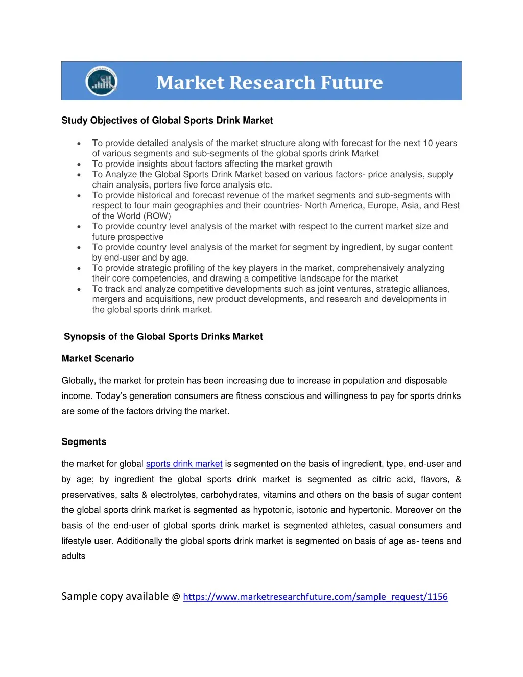 study objectives of global sports drink market