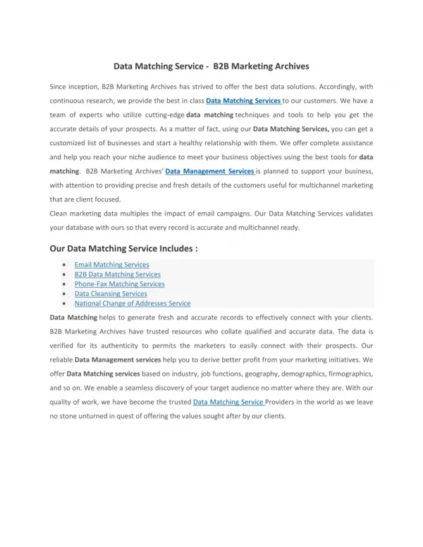 Data Matching Service | Data Matching services | B2B Marketing Archives