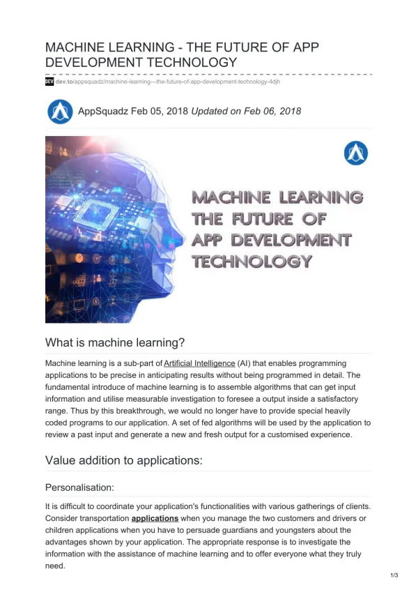 MACHINE LEARNING - THE FUTURE OF APP DEVELOPMENT TECHNOLOGY