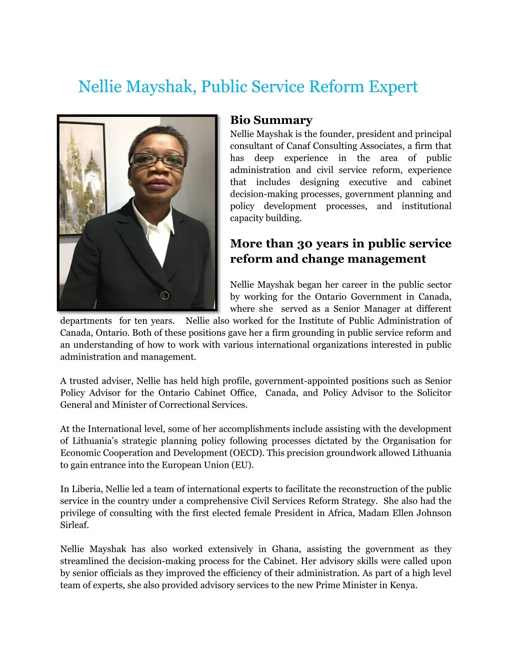 nellie mayshak public service reform expert