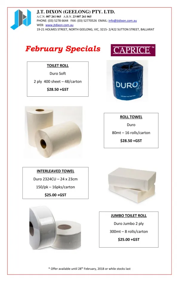 J.T. Dixon (Geelong) Pty Ltd - February specials Flyer 2018Â Â 