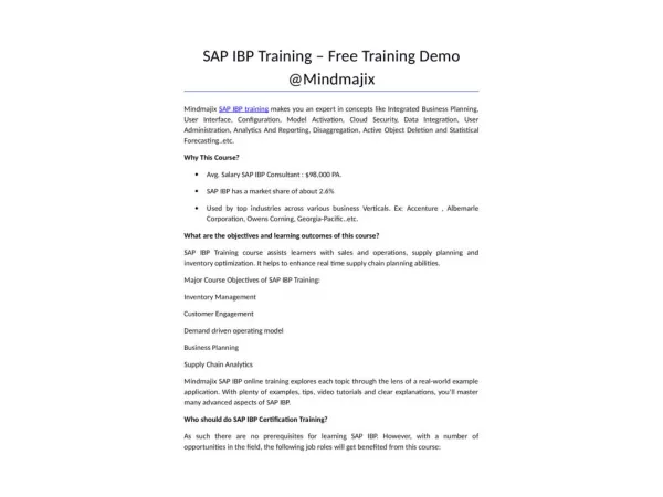 SAP IBP Training - Online Certification Course