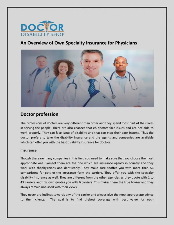 An Overview of Own Specialty Insurance for Physicians