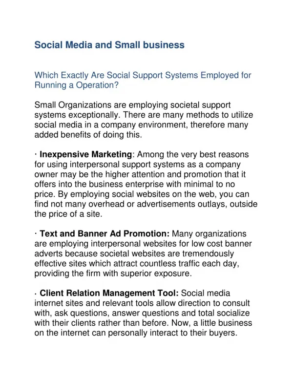 Social Media and Small business