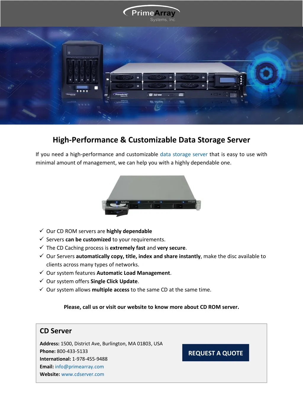 high performance customizable data storage server
