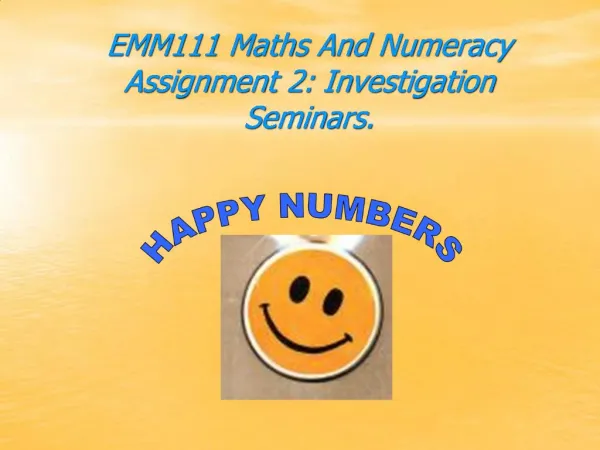 EMM111 Maths And Numeracy Assignment 2: Investigation Seminars.