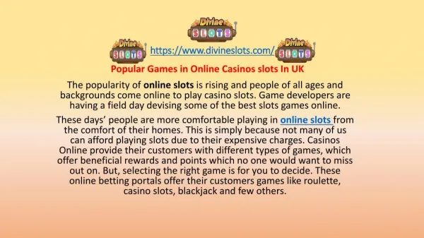 Popular Games in Online Casinos slots In UK