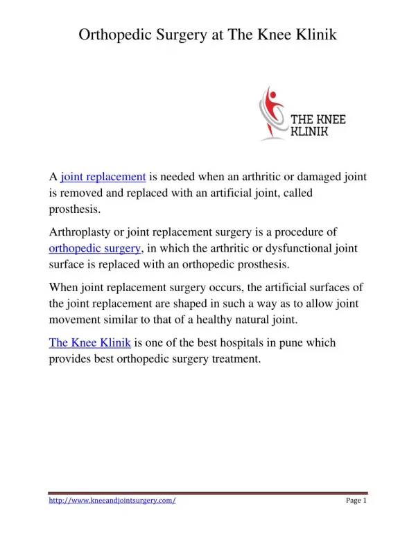 Orthopaedic surgery treatment | The Knee Klinik