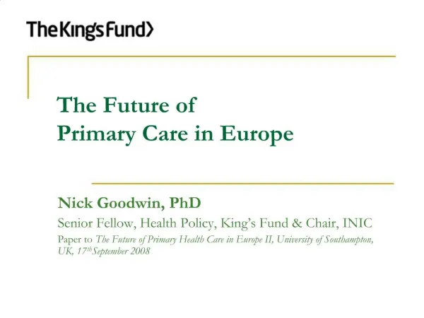 The Future of Primary Care in Europe