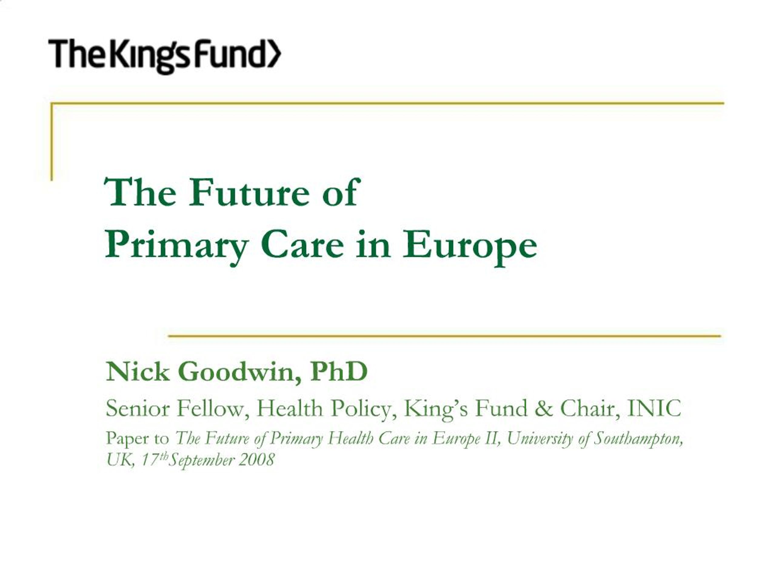PPT - The Future of Primary Care in Europe PowerPoint Presentation ...