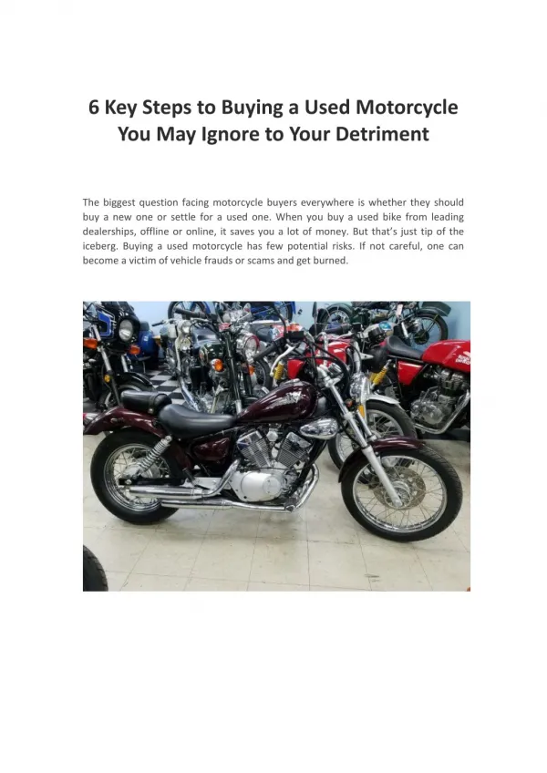 6 Key Steps to Buying a Used Motorcycle You May Ignore to Your Detriment